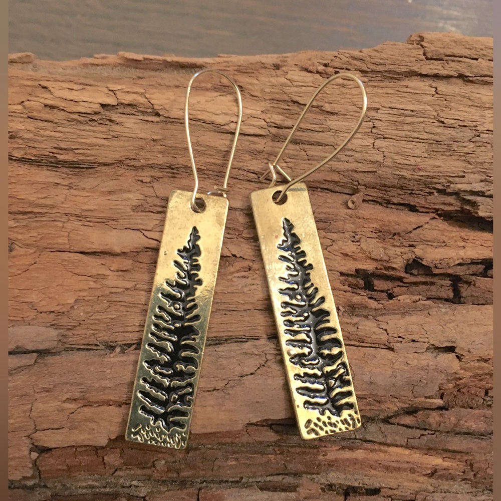 Long bronze forest tree earrings